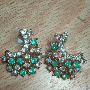 Green Half Moon Crystal Accent Earrings